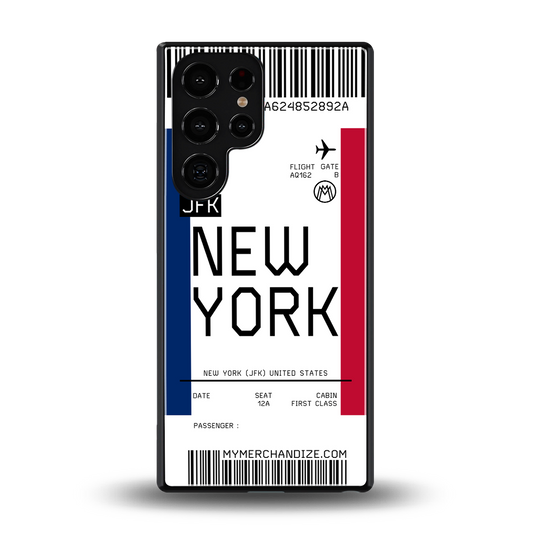 new york boarding pass back phone cover | glass case for samsung galaxy s25 ultra
