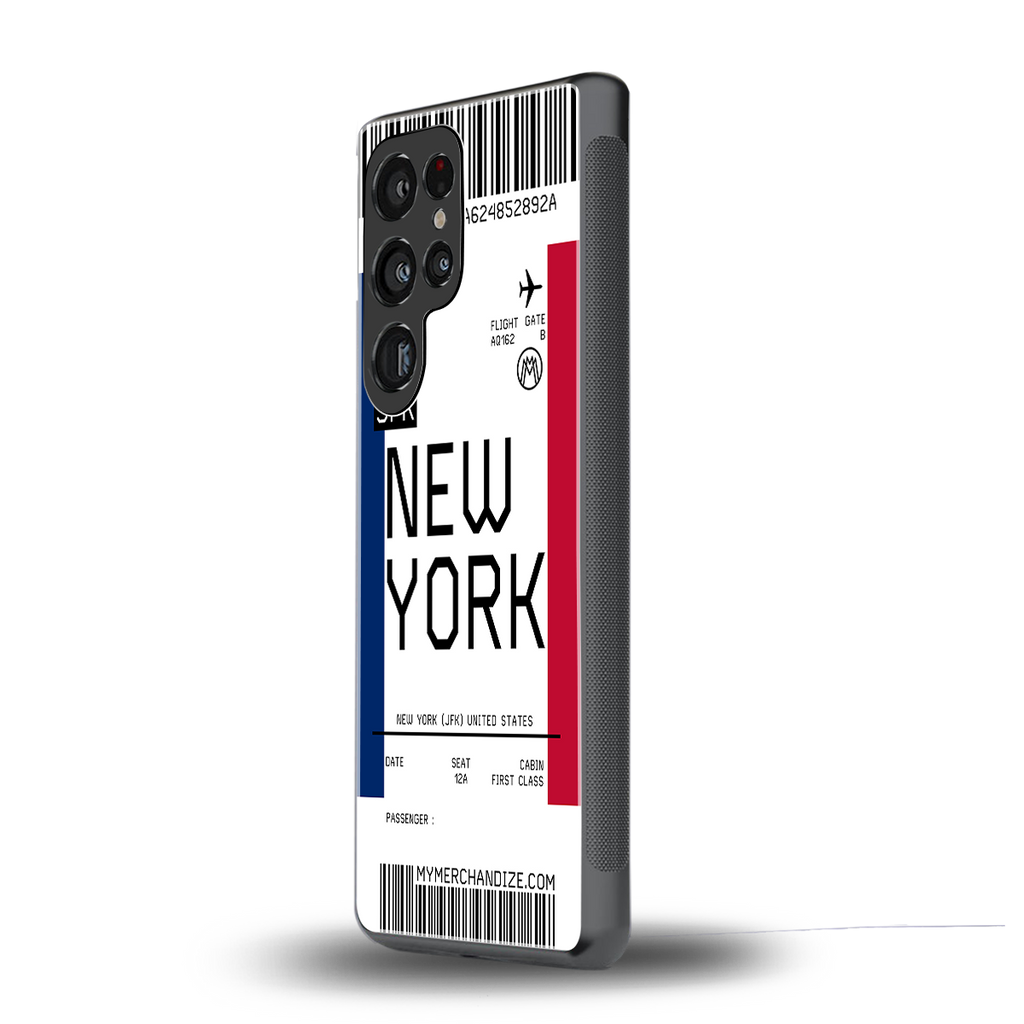 new york boarding pass back phone cover | glass case for samsung galaxy s25 ultra