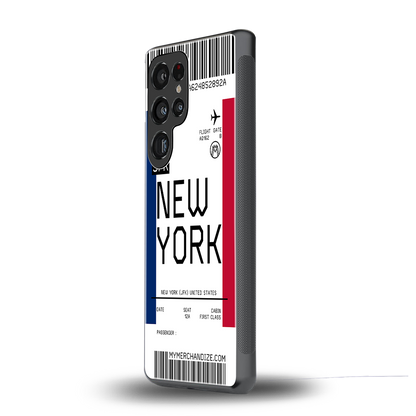 new york boarding pass back phone cover | glass case for samsung galaxy s25 ultra