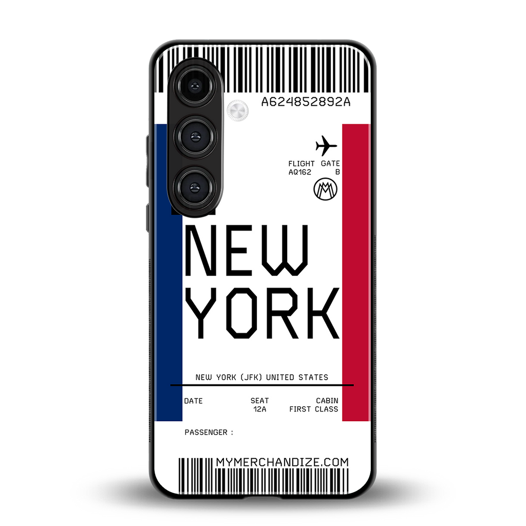 new york boarding pass back phone cover | glass case for samsung galaxy s24 fe