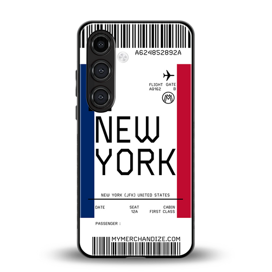new york boarding pass back phone cover | glass case for samsung galaxy s23 plus
