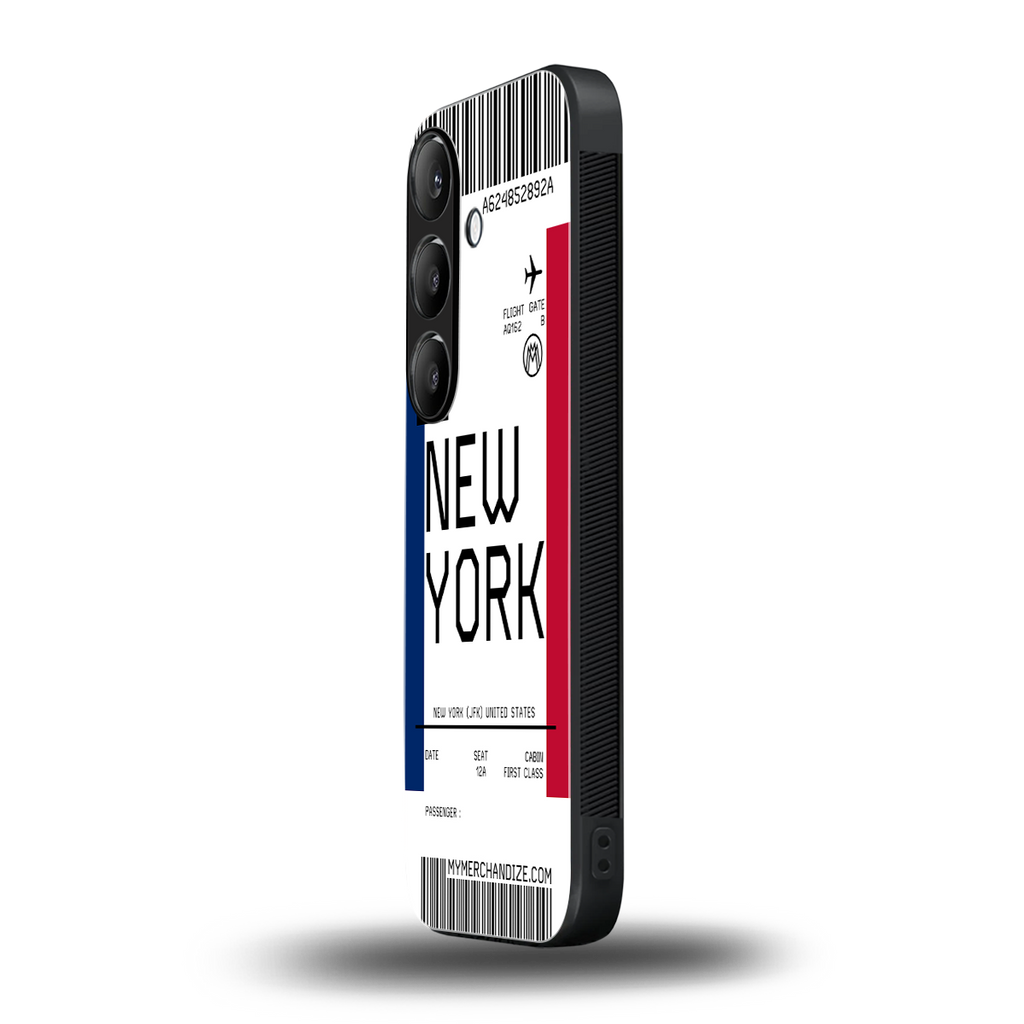 new york boarding pass back phone cover | glass case for samsung galaxy s23 plus