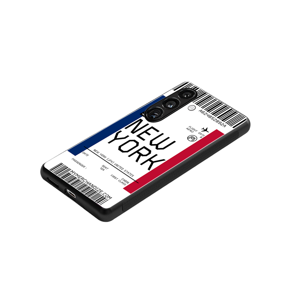 new york boarding pass back phone cover | glass case for samsung galaxy s24 fe