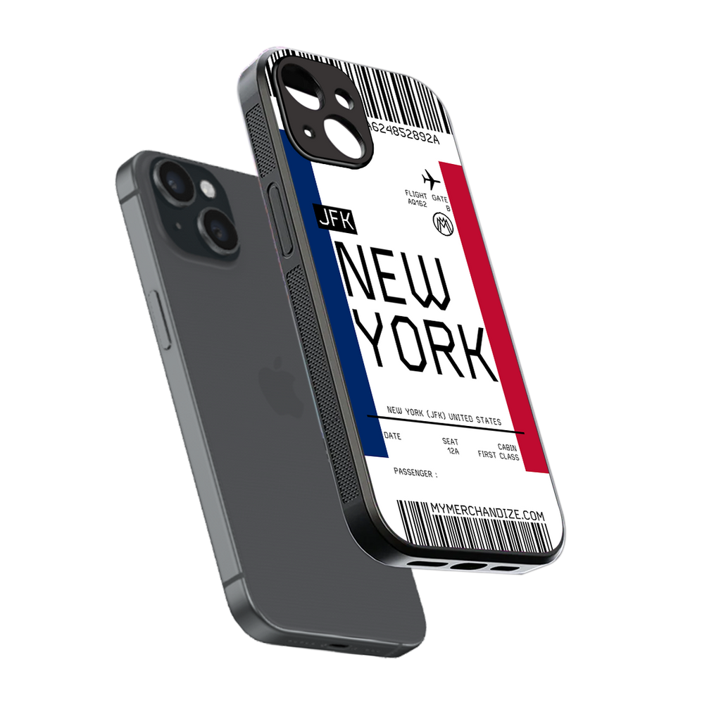 new york boarding pass back phone cover | glass case for iphone 15