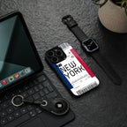 new york boarding pass back phone cover | glass case for iphone 15 plus