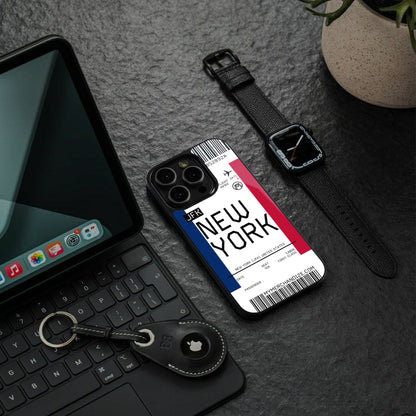 new york boarding pass back phone cover | glass case for iphone 15