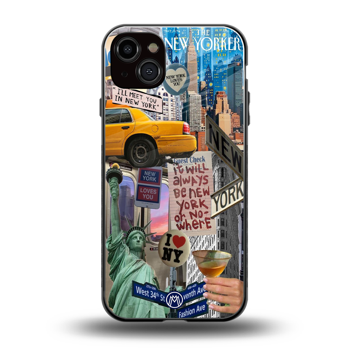 newyorker back phone cover | glass case for iphone 15 plus