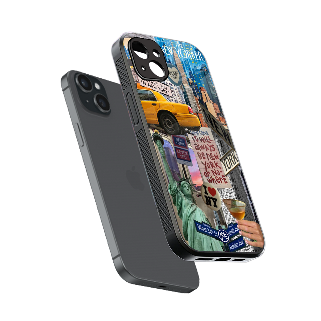 newyorker back phone cover | glass case for iphone 14 plus