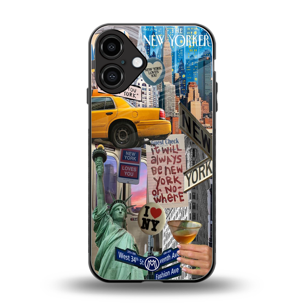 newyorker back phone cover | glass case for iphone 16 plus