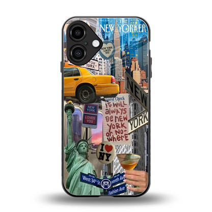 newyorker back phone cover | glass case for iphone 16 plus