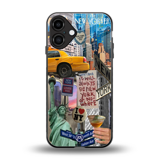 newyorker back phone cover | glass case for iphone 16 plus