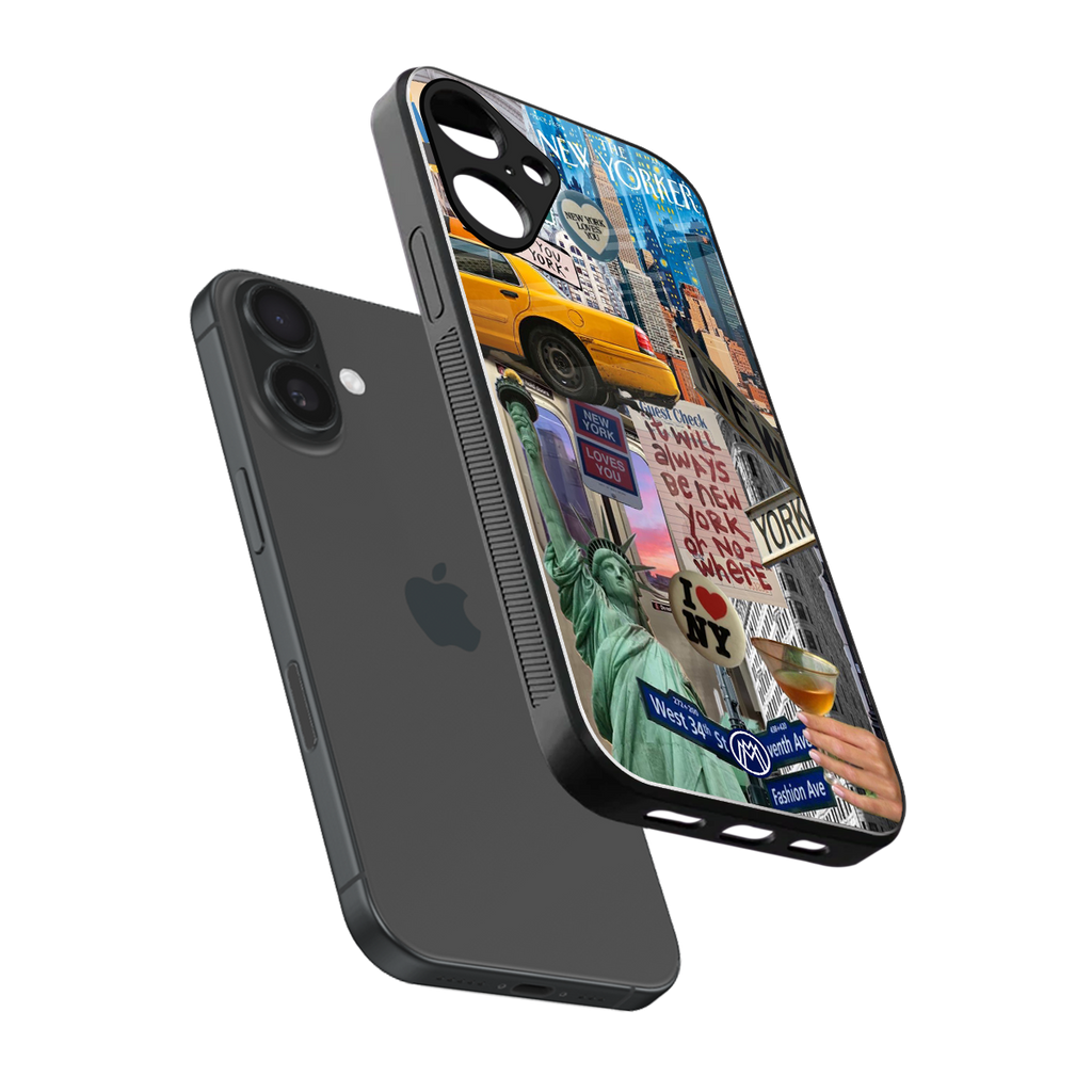 newyorker back phone cover | glass case for iphone 16 plus