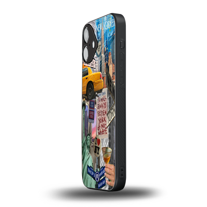 newyorker back phone cover | glass case for iphone 16 plus