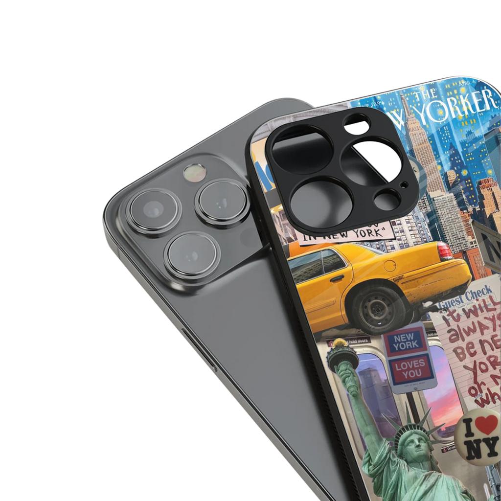 newyorker back phone cover | glass case for iphone 16 pro