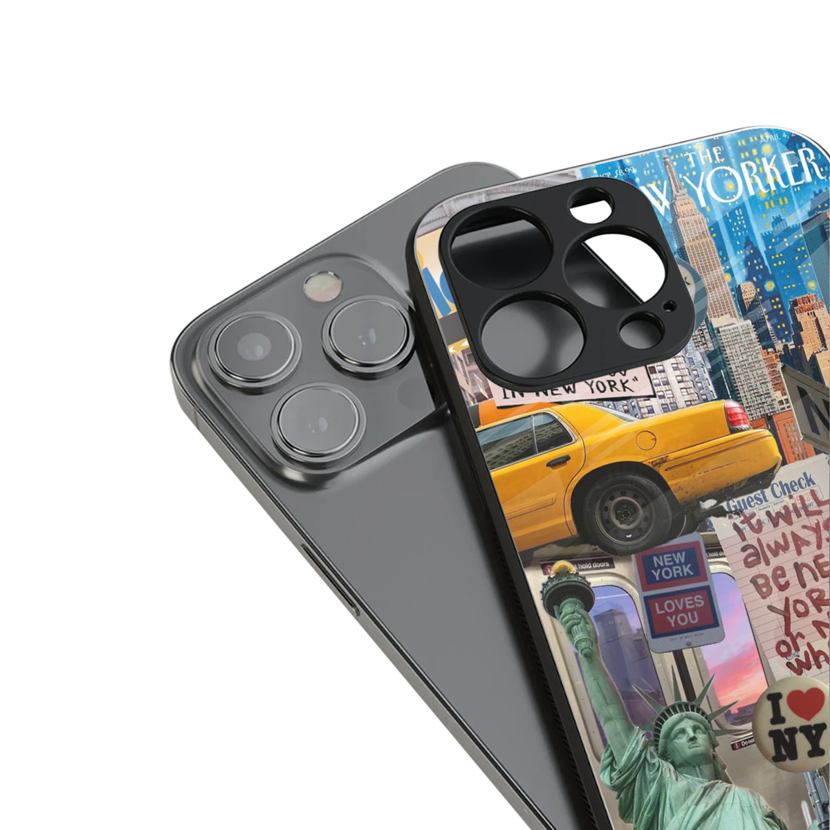 newyorker back phone cover | glass case for iphone 14 plus