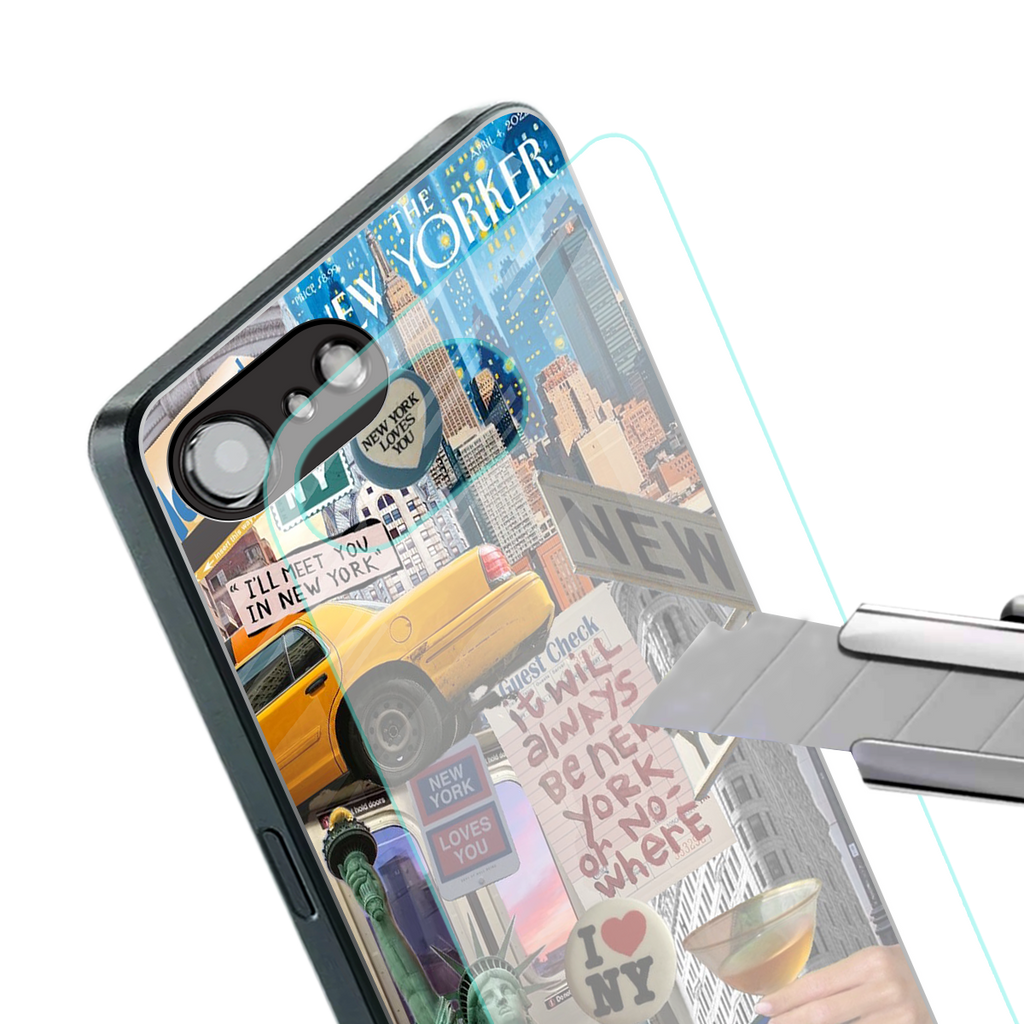 newyorker back phone cover | glass case for iphone 16e