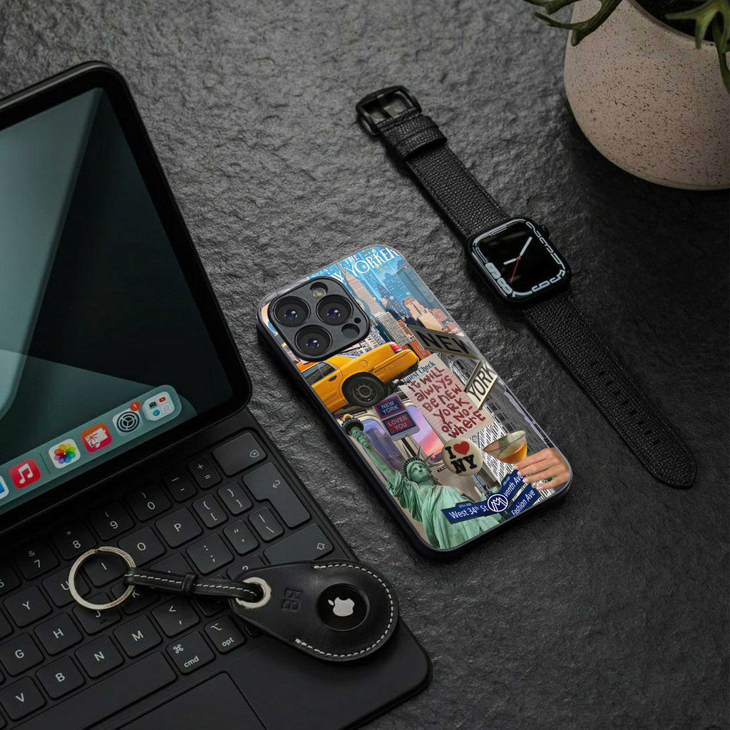 newyorker back phone cover | glass case for iphone 14 pro