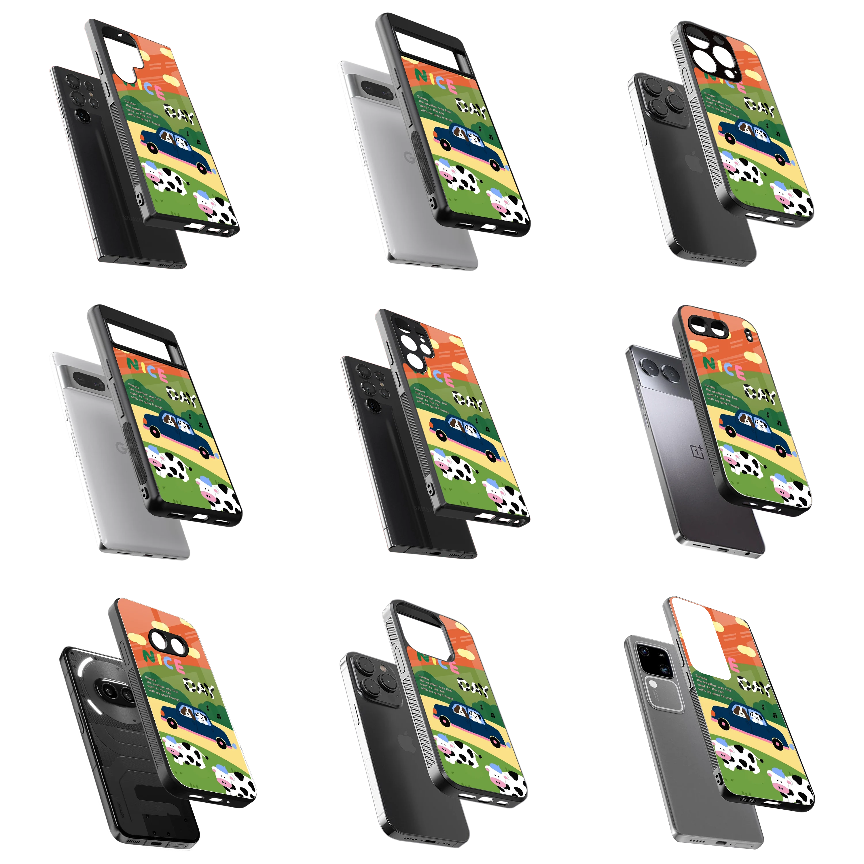 Durable Glass Back Mobile Case for iPhone, Samsung, OnePlus, Google Pixel, Redmi, Vivo, Oppo