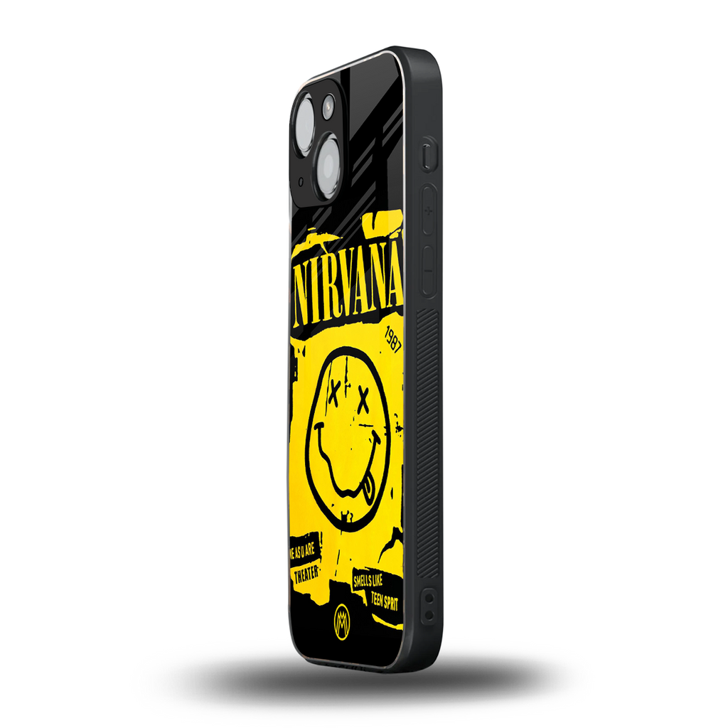nirvana yellow back phone cover | glass case for iphone 13 mini