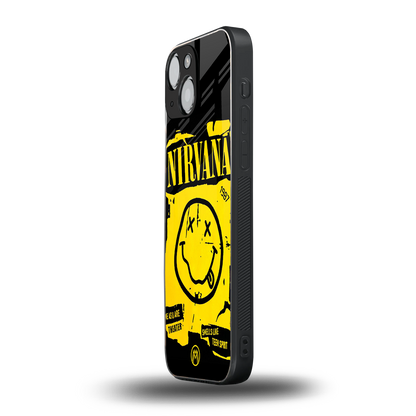 nirvana yellow back phone cover | glass case for iphone 13 mini