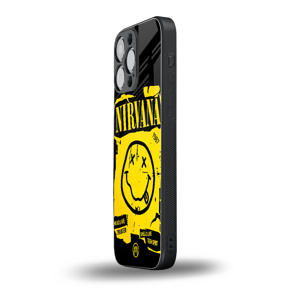 nirvana yellow back phone cover | glass case for iphone 13 pro max