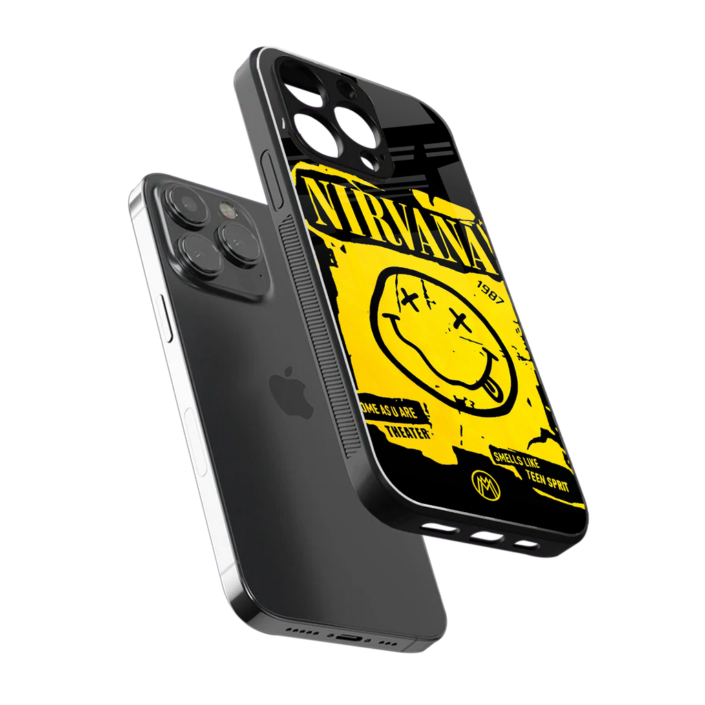 nirvana yellow back phone cover | glass case for iphone 13 pro