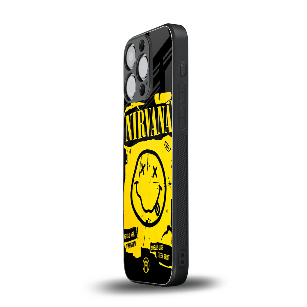 nirvana yellow back phone cover | glass case for iphone 13 pro