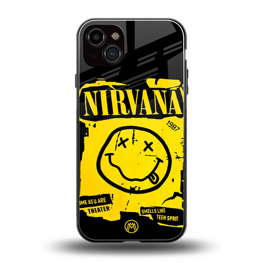 nirvana yellow back phone cover | glass case for iphone 14 plus