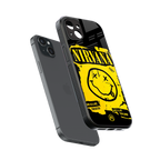 nirvana yellow back phone cover | glass case for iphone 15 plus