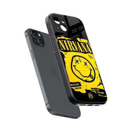 nirvana yellow back phone cover | glass case for iphone 14 plus