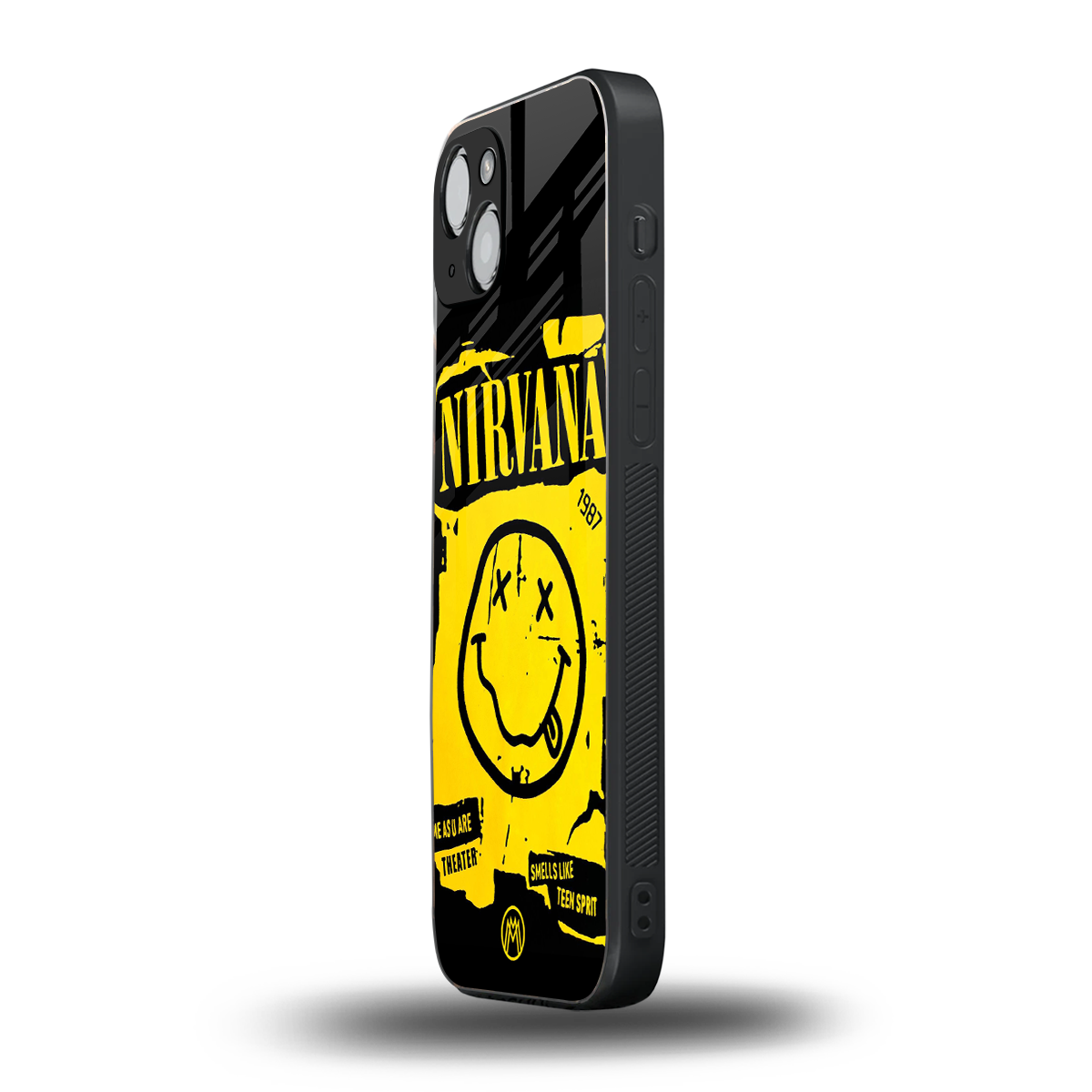 nirvana yellow back phone cover | glass case for iphone 14 plus