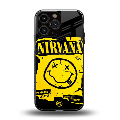 nirvana yellow back phone cover | glass case for iphone 14 pro max