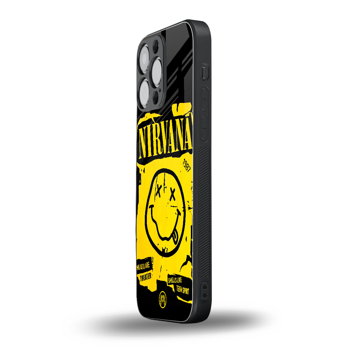 nirvana yellow back phone cover | glass case for iphone 14 pro max