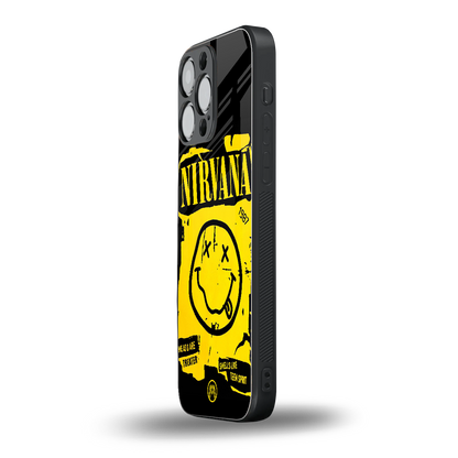 nirvana yellow back phone cover | glass case for iphone 14 pro max