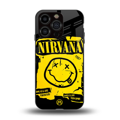 nirvana yellow back phone cover | glass case for iphone 15 pro