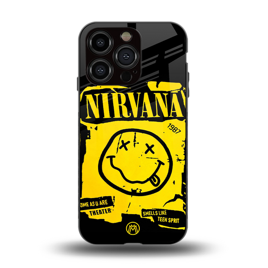 nirvana yellow back phone cover | glass case for iphone 14 pro