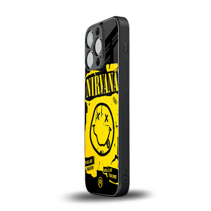 nirvana yellow back phone cover | glass case for iphone 15 pro