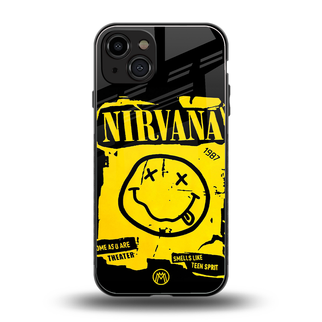 nirvana yellow back phone cover | glass case for iphone 15