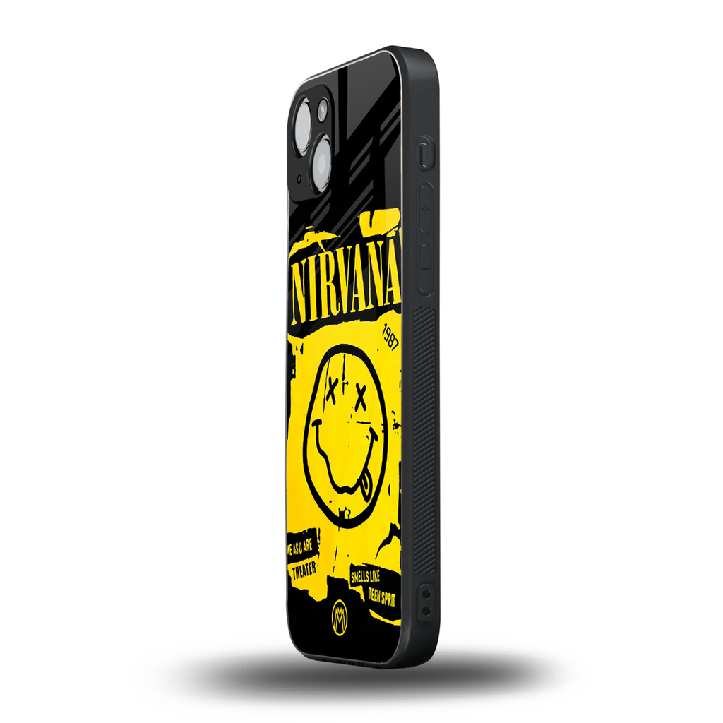 nirvana yellow back phone cover | glass case for iphone 15