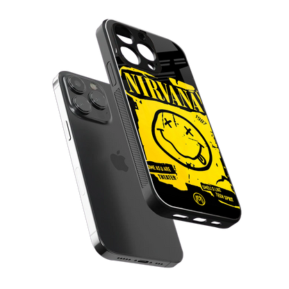 nirvana yellow back phone cover | glass case for iphone 15 pro