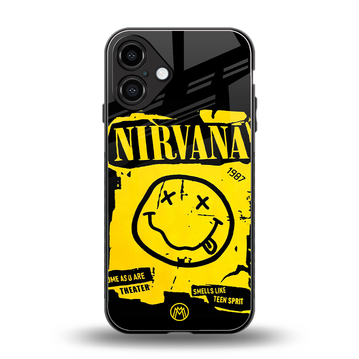 nirvana yellow back phone cover | glass case for iphone 16 plus