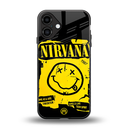 nirvana yellow back phone cover | glass case for iphone 16 plus