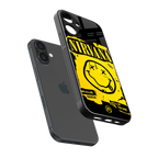 nirvana yellow back phone cover | glass case for iphone 16 plus