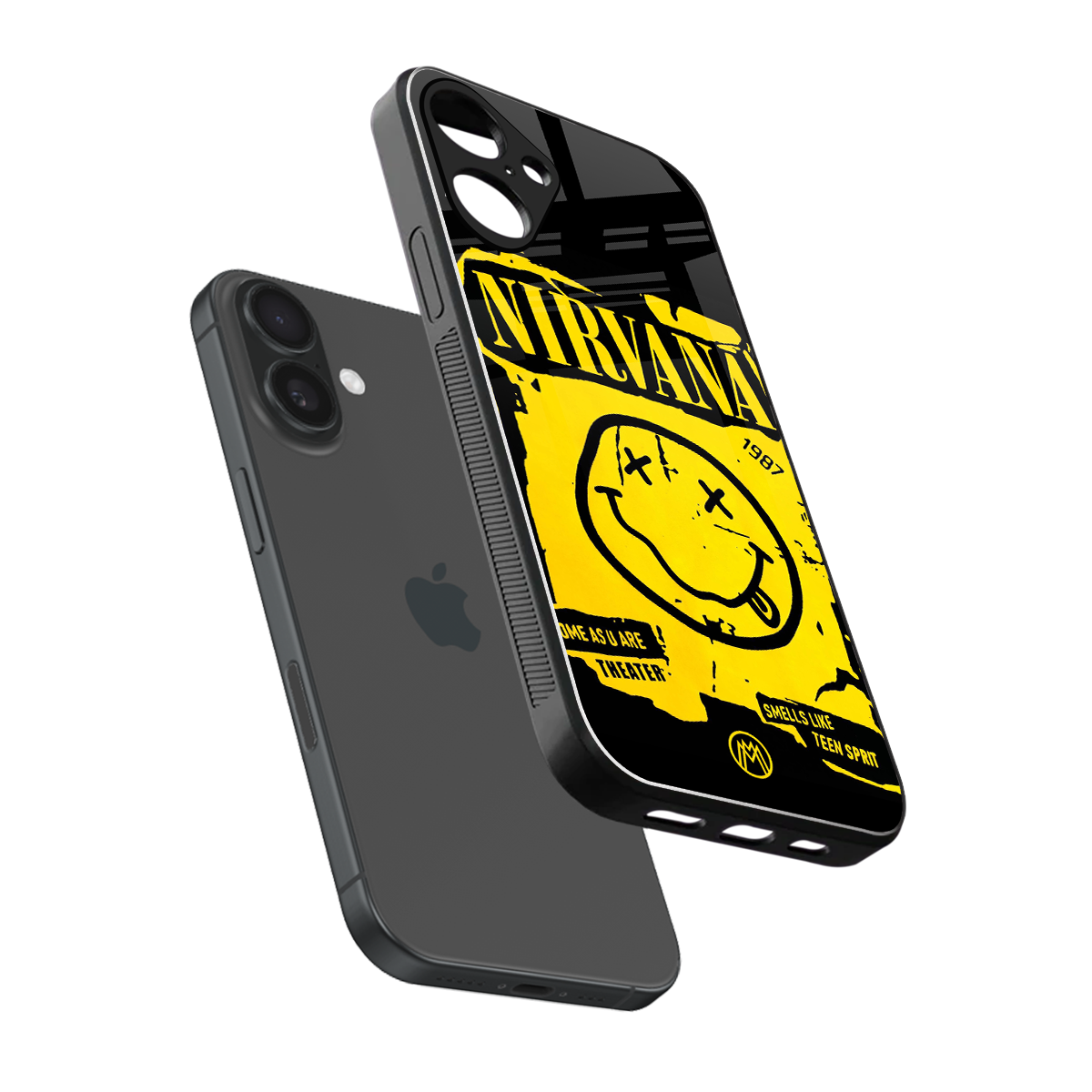 nirvana yellow back phone cover | glass case for iphone 16 plus