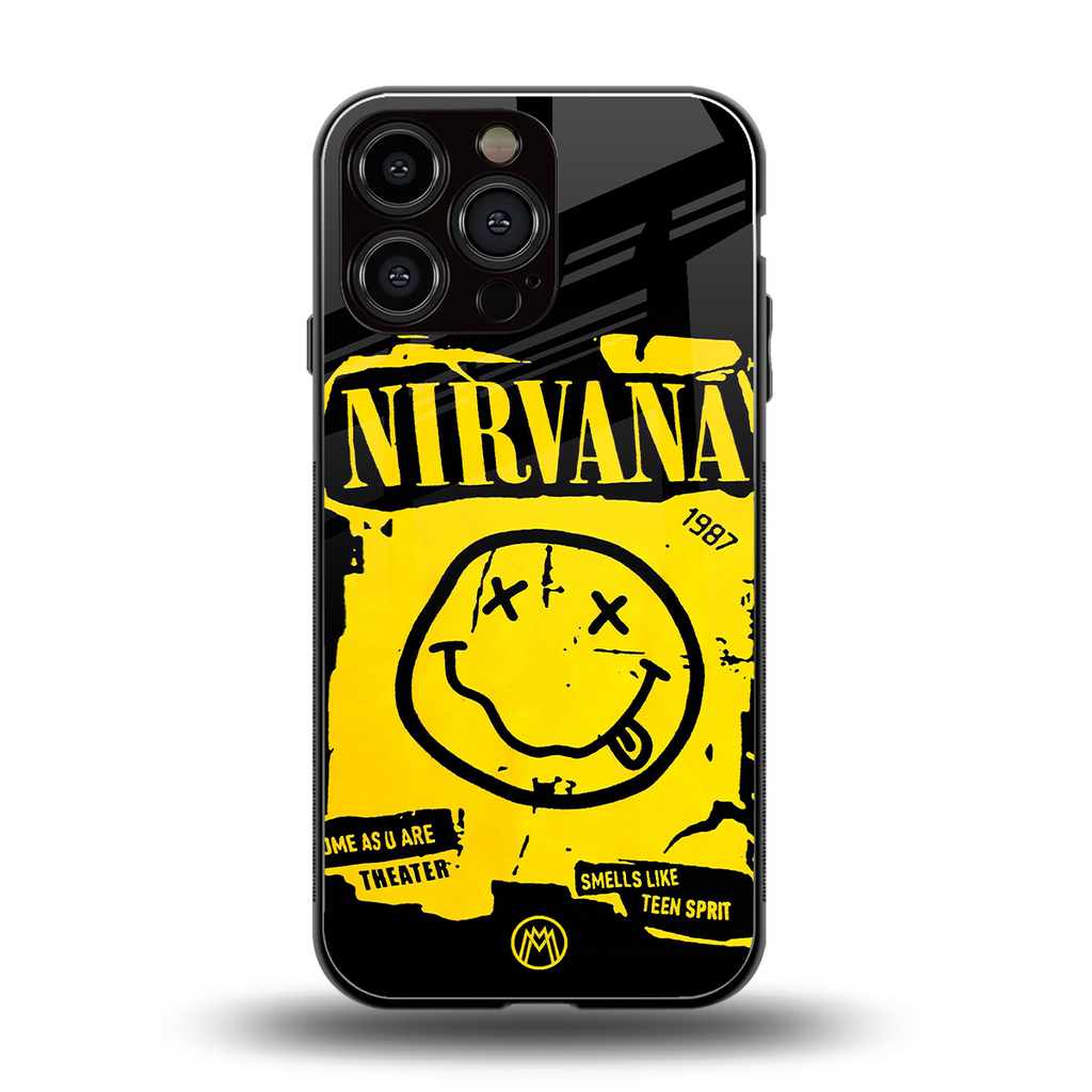 nirvana yellow back phone cover | glass case for iphone 16 pro max