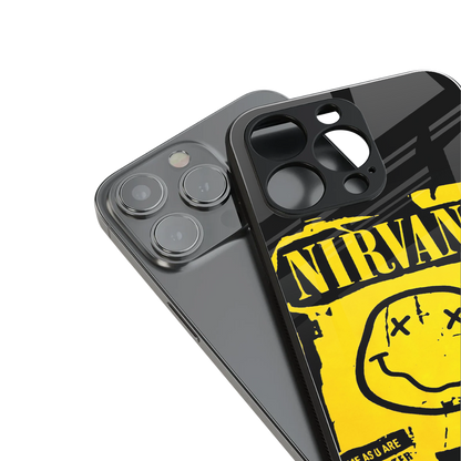 nirvana yellow back phone cover | glass case for iphone 13 pro max