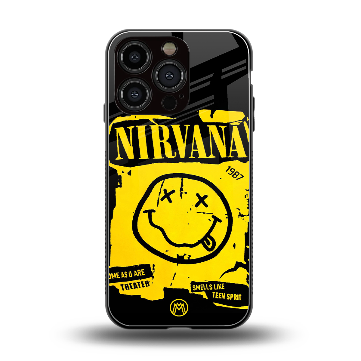 nirvana yellow back phone cover | glass case for iphone 16 pro