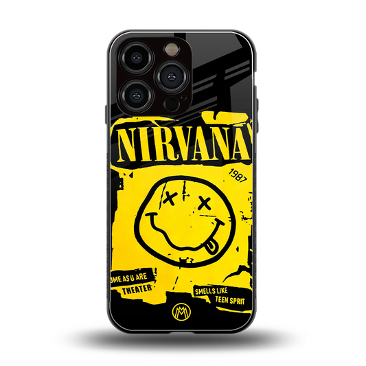 nirvana yellow back phone cover | glass case for iphone 16 pro