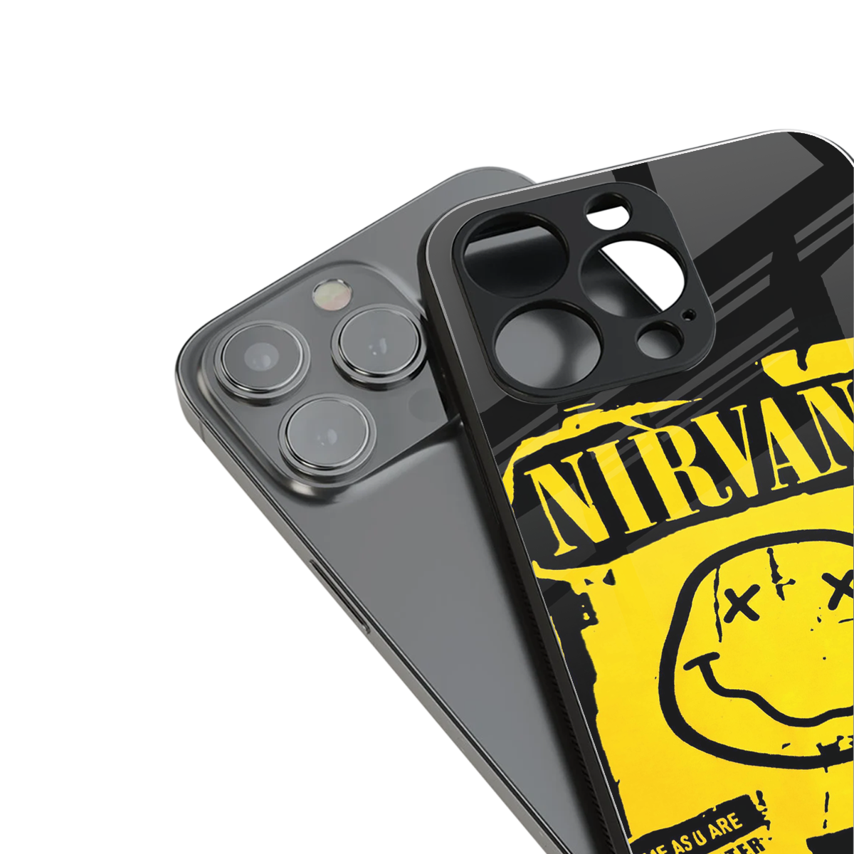 nirvana yellow back phone cover | glass case for iphone 15 pro