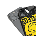nirvana yellow back phone cover | glass case for iphone 16 plus